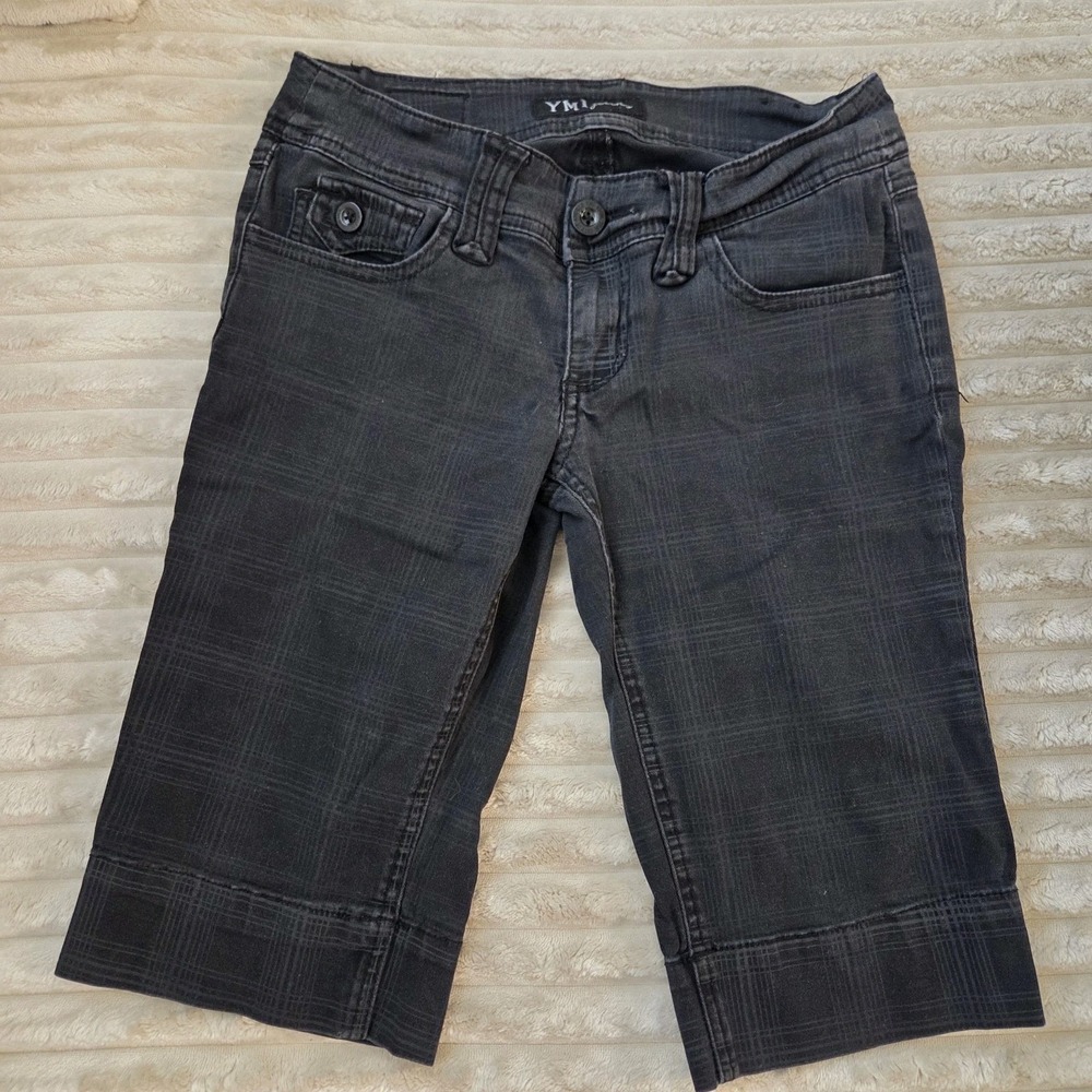 YMI Jeans Juniors Size 1 Skinny Black Faded Plaid Stretch Denim Y2K